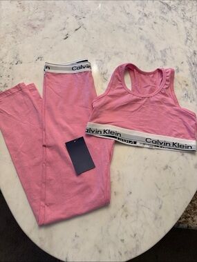 NWT Calvin Klein Pink Ribbed Cotton Bralette and Leggings Set